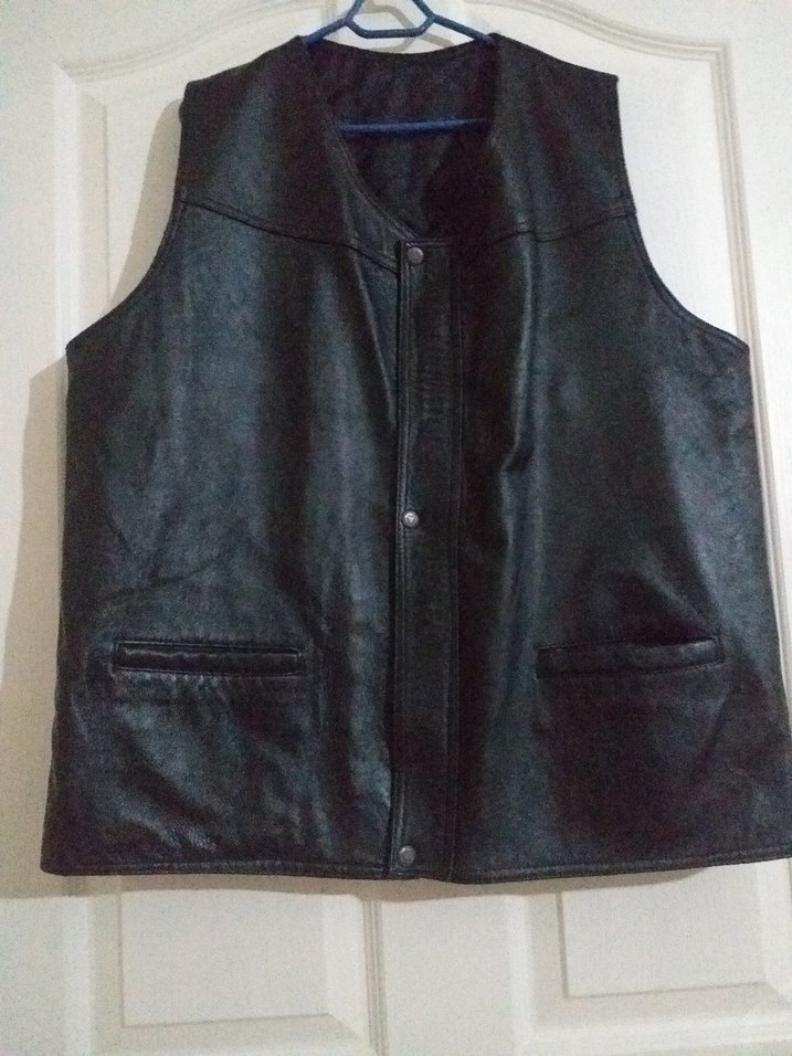 Düğmeli Siyah Deri Erkek Biker Yelek - Görsel 2