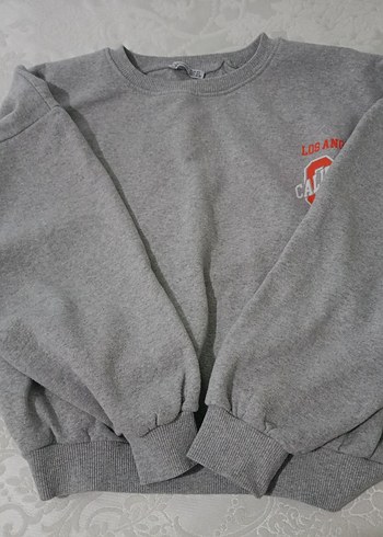 Gri Kadın Sweatshirt, Bisiklet Yaka, Bol Kesim