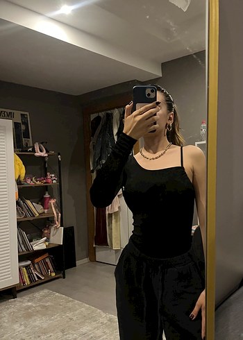 xs Beden siyah Renk Siyah Tek Kollu esnek kumaş body zıbın
