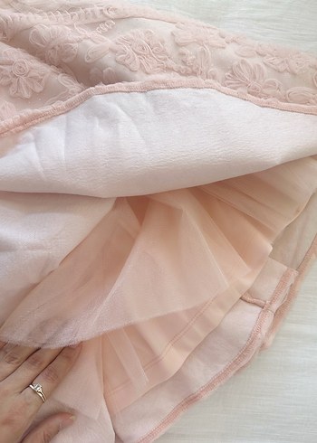 Diğer Dantel Detaylı Pembe Midi Elbise