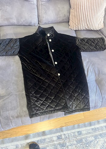 kadife Düğmeli Siyah Kadın Midi Ceket - Görsel 4