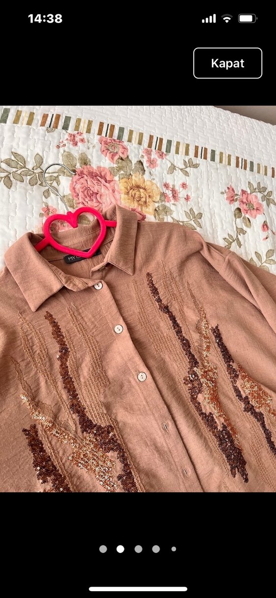 Bej Nakışlı Uzun Kollu Keten Gömlek - Görsel 2