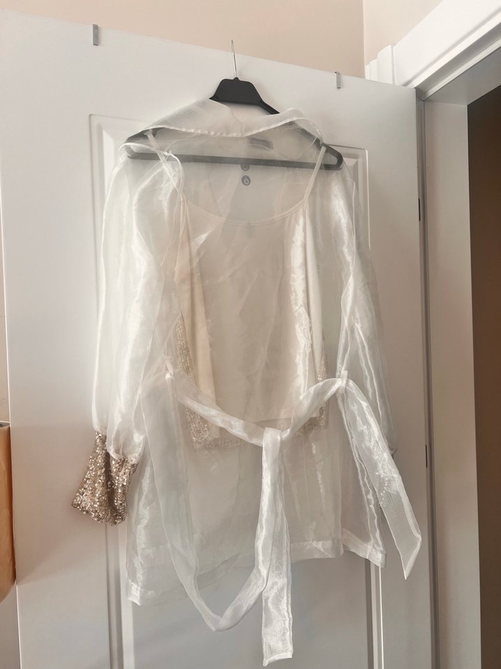 Beyaz Bohem Midi Kadın Sabahlık - Görsel 2