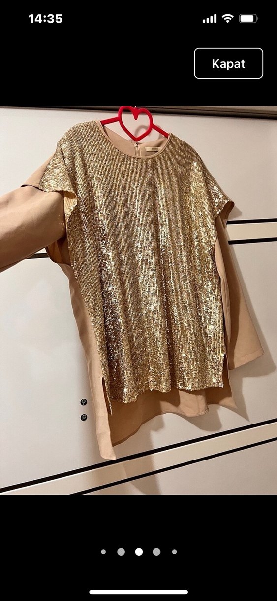 Parlak Altın Kadın Bluz, Uzun Kollu, Salaş krep - Görsel 4
