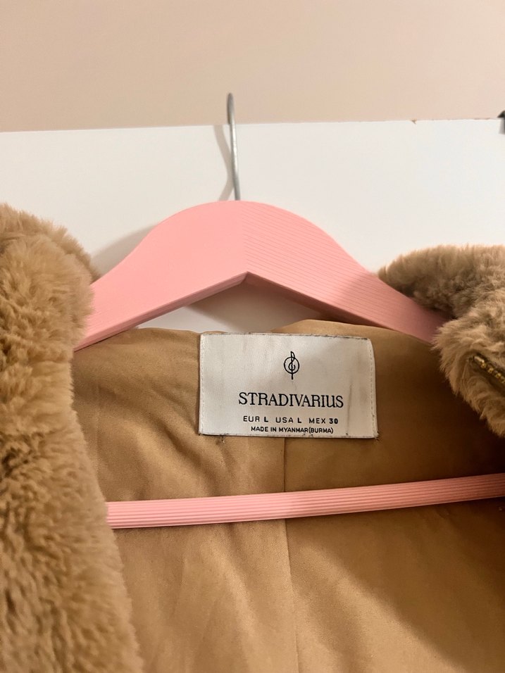 Bej Kapşonlu Kadın Peluş mont kaban - Görsel 4