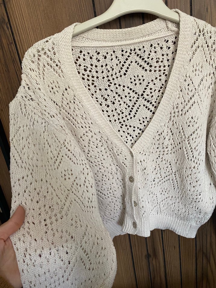 Bohem V Yaka Örgü Kadın Hırka - Görsel 2