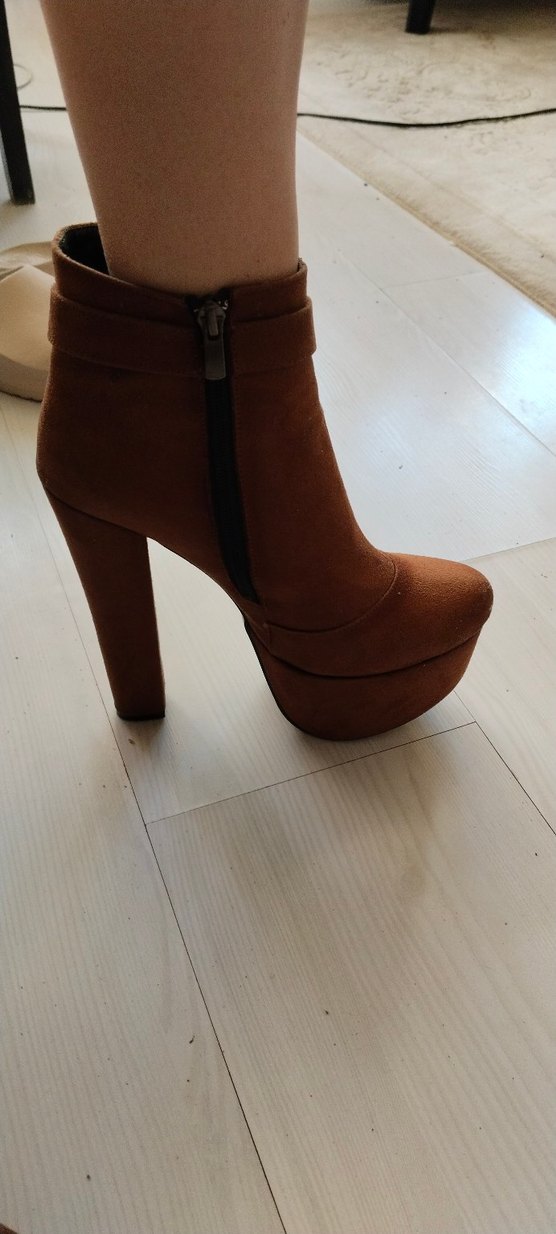 Kahverengi Süet Platform Topuklu Kadın Bot - Görsel 2