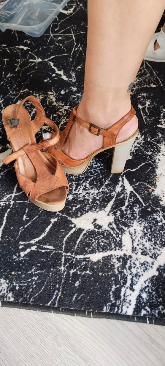 taba Parlak Toka Detaylı Bohem Platform Sandalet - Görsel 2