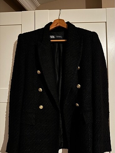 Zara Gold Düğmeli Tüvit Blazer-Ceket