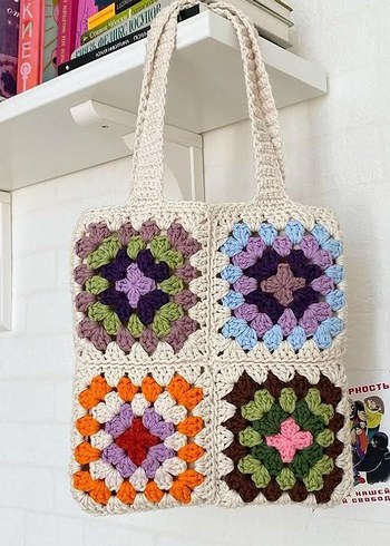 Çok Renkli Örgü Bohem Kadın Çantası - Görsel 2