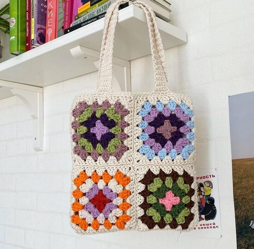 Çok Renkli Örgü Bohem Kadın Çantası - Görsel 2