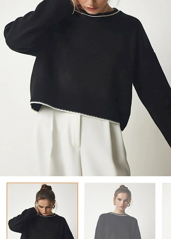 Kadın Siyah Oversize Triko Kazak - Görsel 2