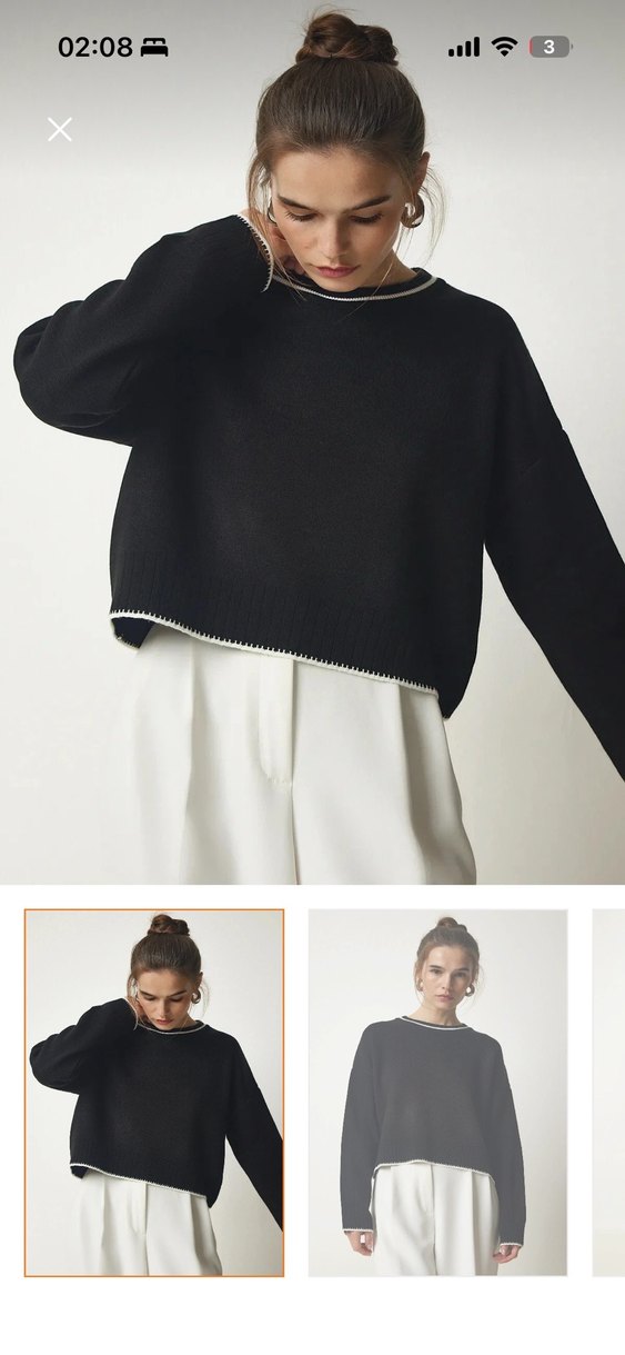 Kadın Siyah Oversize Triko Kazak - Görsel 2