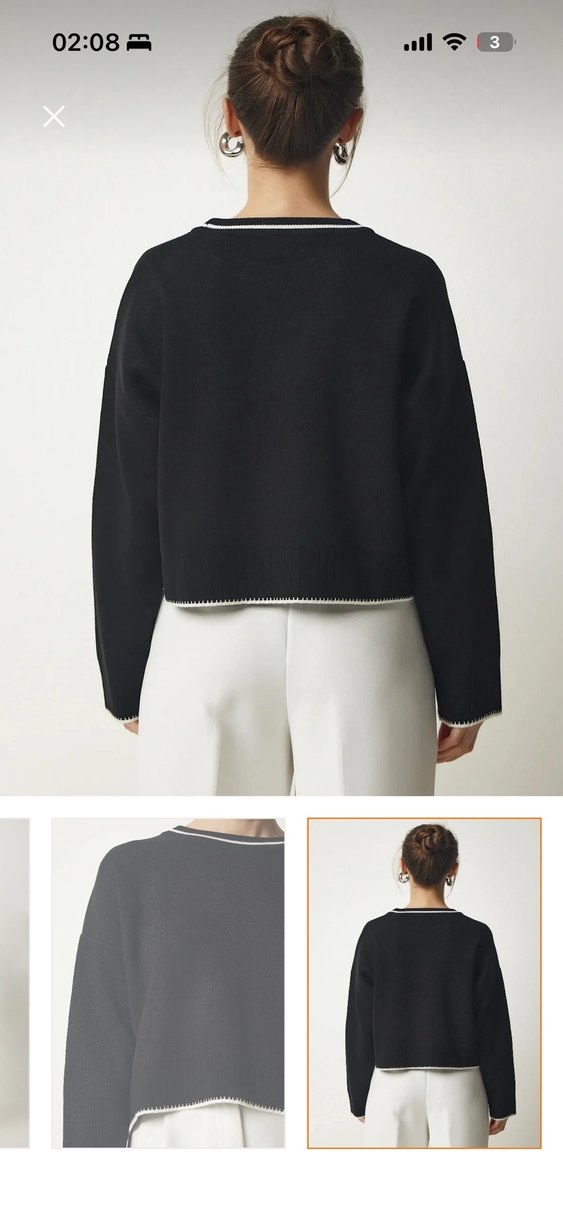 Kadın Siyah Oversize Triko Kazak - Görsel 3