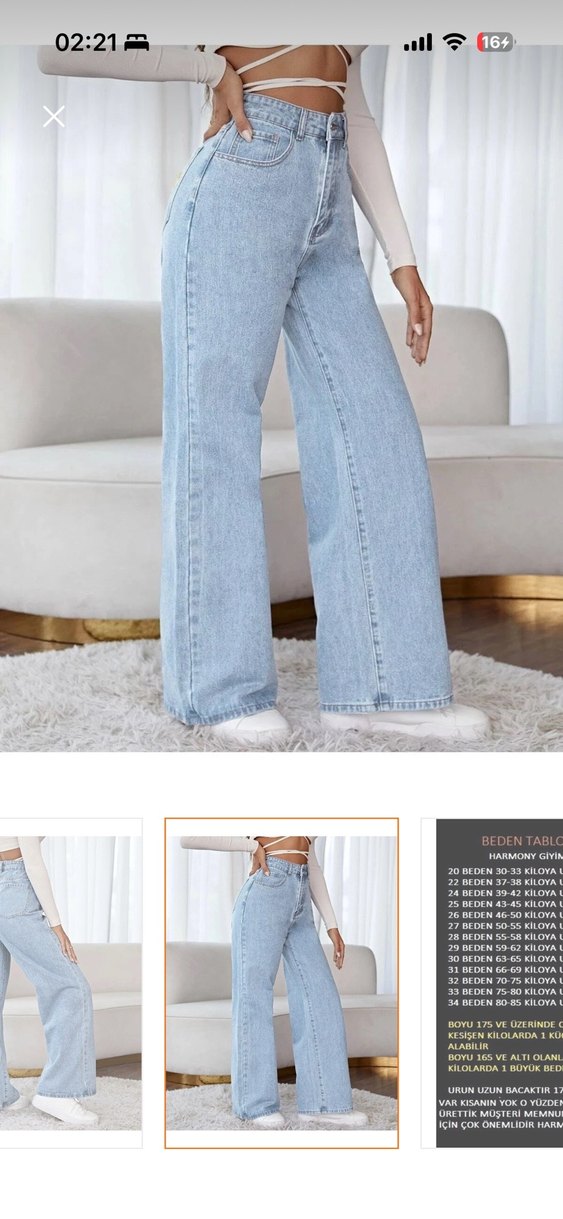 Buz mavisi kot bol paça pantolon - Görsel 2