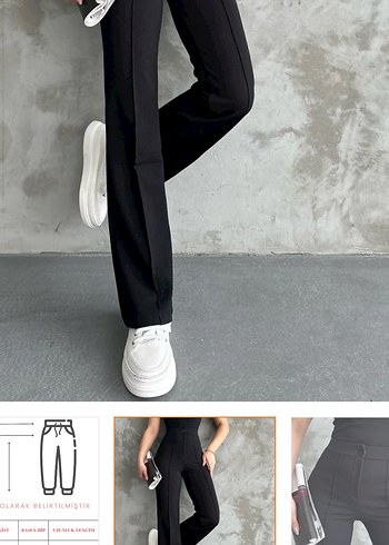 Siyah Midi Kadın Kumaş Pantolon - Görsel 2