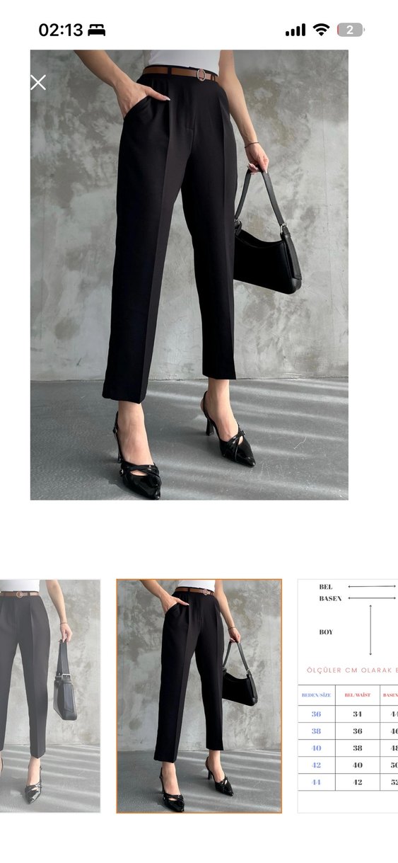 Deri Siyah Kemerli Kadın Kumaş Pantolon - Görsel 2