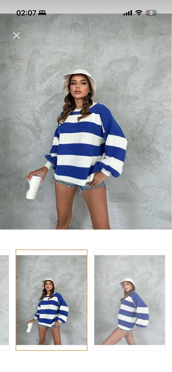 Mavi Çizgili Salaş Kadın Kazak - Görsel 2