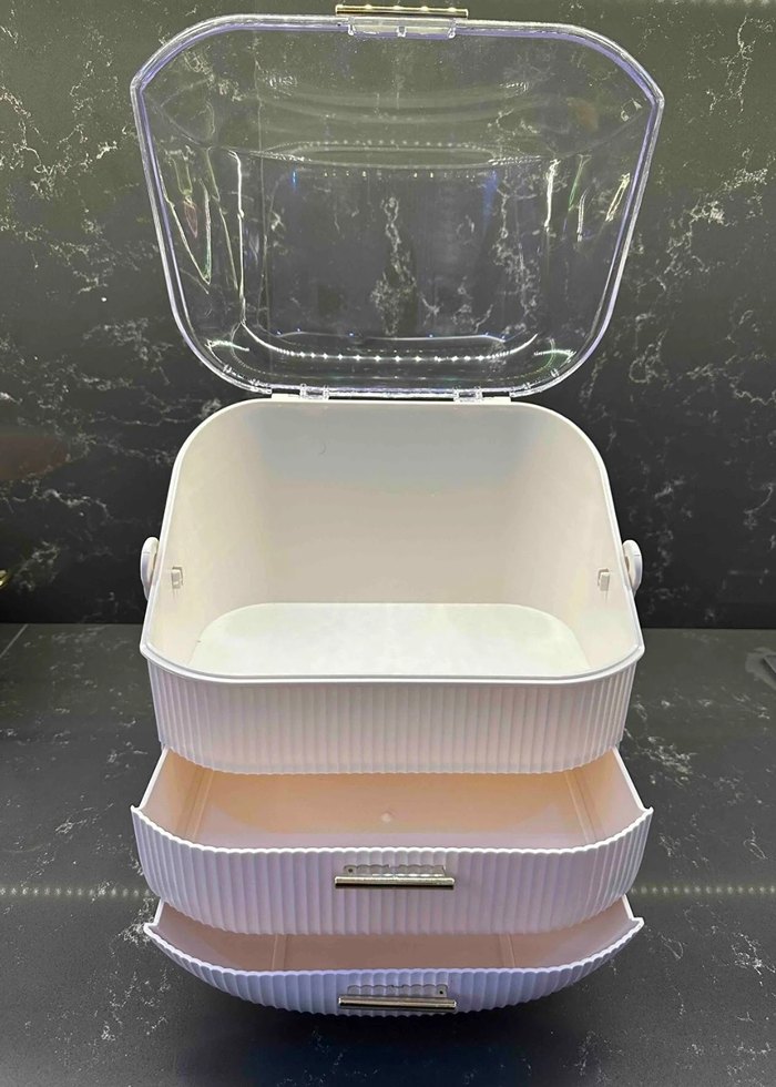 Beyaz Makyaj Organizerı Kapaklı ve Çekmeceli - Görsel 2