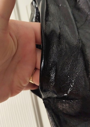 Zara Siyah Deri Pilili Mini Etek