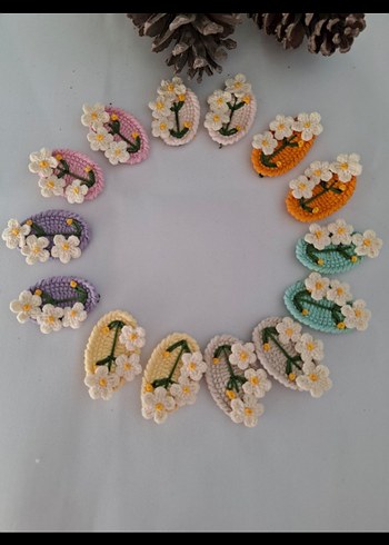 Renkli Nakışlı Örgü Çocuk Saç Tokaları - Görsel 2