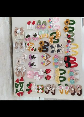 Renkli Nakışlı Örgü Çocuk Saç Tokaları - Görsel 3