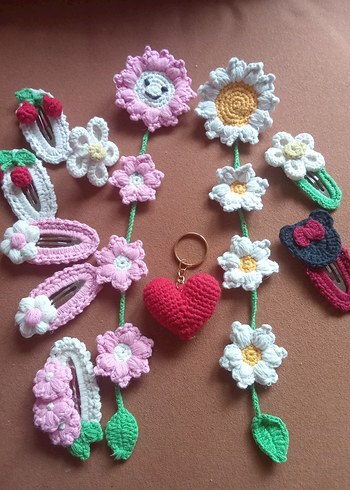 Renkli Örgü Kiraz Desenli Çocuk Toka Seti - Görsel 7