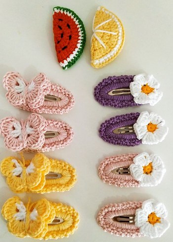 Renkli Örgü Kiraz Desenli Çocuk Toka Seti - Görsel 6