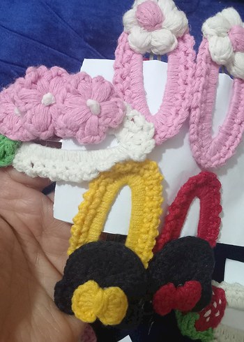 Renkli Örgü Çiçekli ve Kirazlı Çocuk Toka Seti - Görsel 4