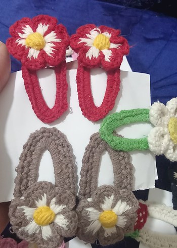 Renkli Örgü Çiçekli ve Kirazlı Çocuk Toka Seti - Görsel 5