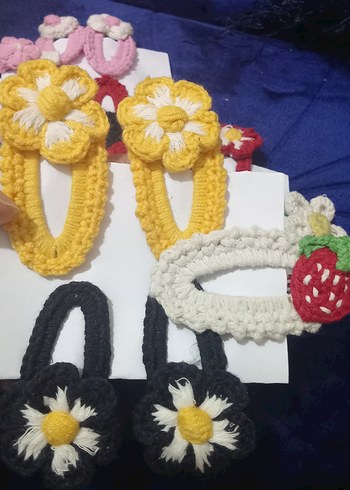 Renkli Örgü Çiçekli ve Kirazlı Çocuk Toka Seti - Görsel 3