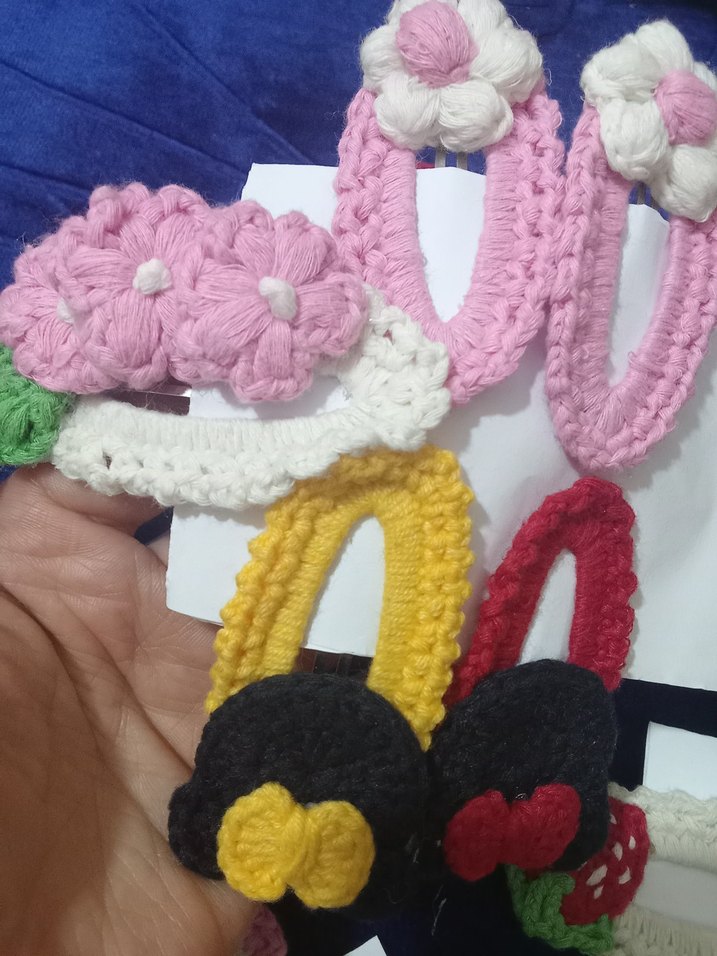 Renkli Örgü Çiçekli ve Kirazlı Çocuk Toka Seti - Görsel 4