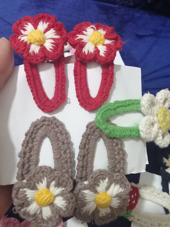 Renkli Örgü Çiçekli ve Kirazlı Çocuk Toka Seti - Görsel 5