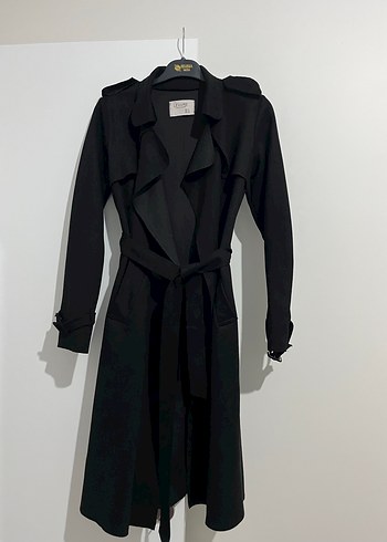 Siyah Süet Uzun Kemerli Kadın Trençkot - Görsel 2