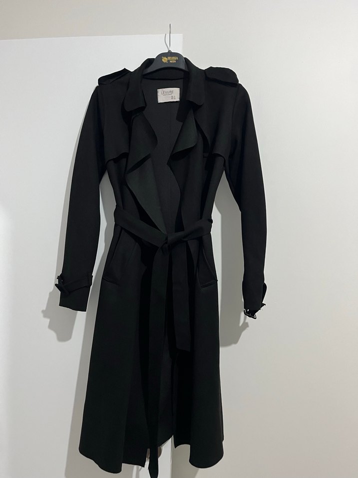 Siyah Süet Uzun Kemerli Kadın Trençkot - Görsel 2