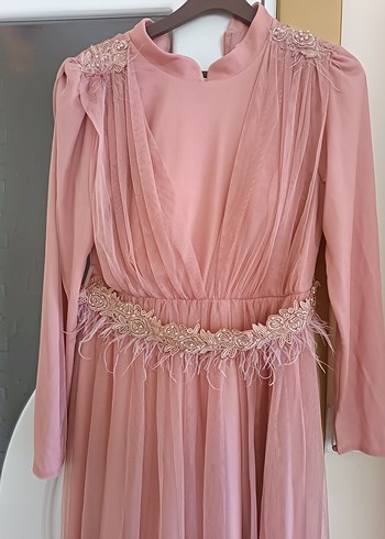 Pembe Drapeli Uzun Kadın Abiye Elbise