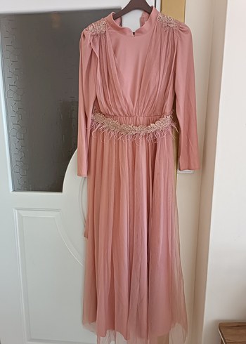 Abiye Pembe Drapeli Uzun Kadın Abiye Elbise