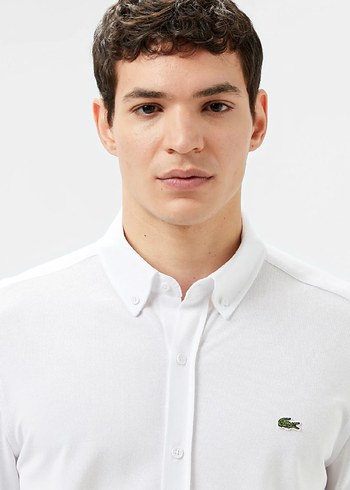 Lacoste Erkek Beyaz Düğmeli Uzun Kollu Gömlek