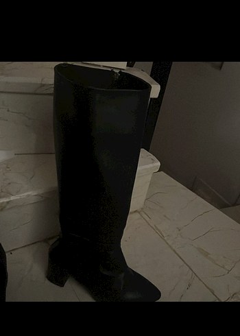 38 Beden Siyah Süet Dizüstü Topuklu Goth Çizme