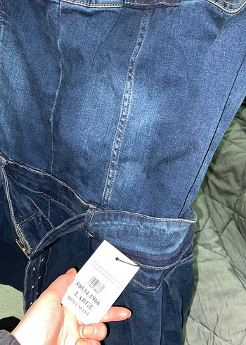 Kadın Kot Straplez Kemerli Kısa Tulum - Görsel 4