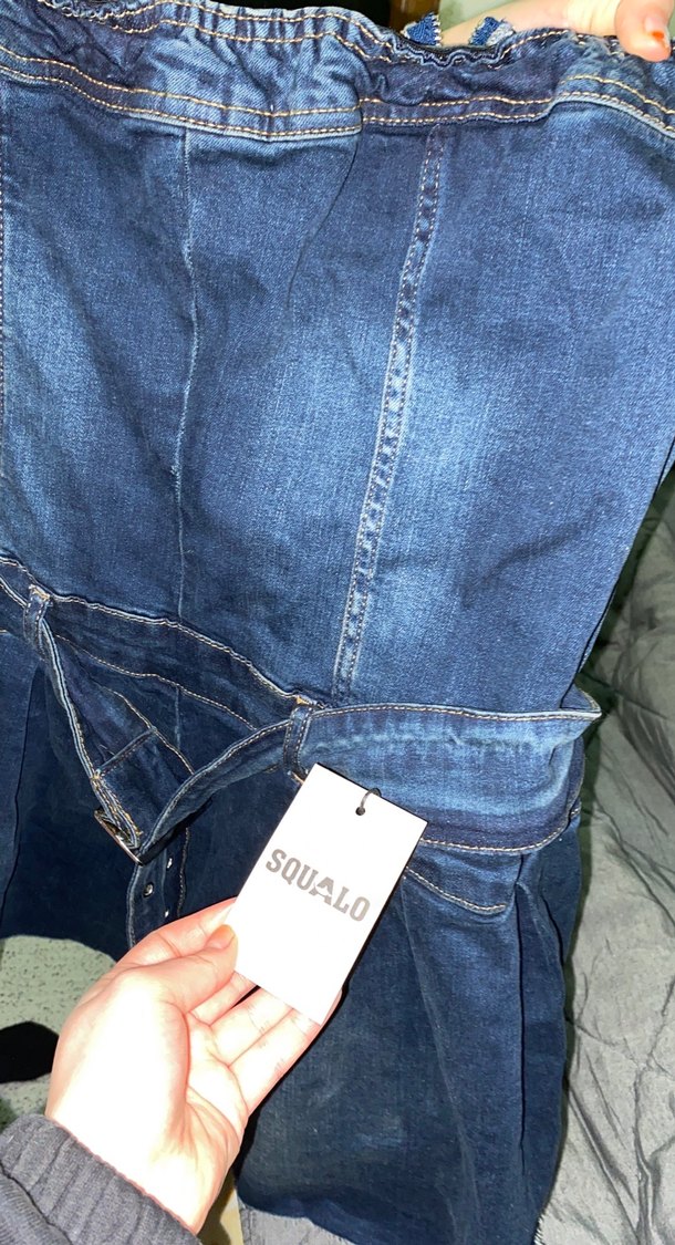 Kadın Kot Straplez Kemerli Kısa Tulum - Görsel 3