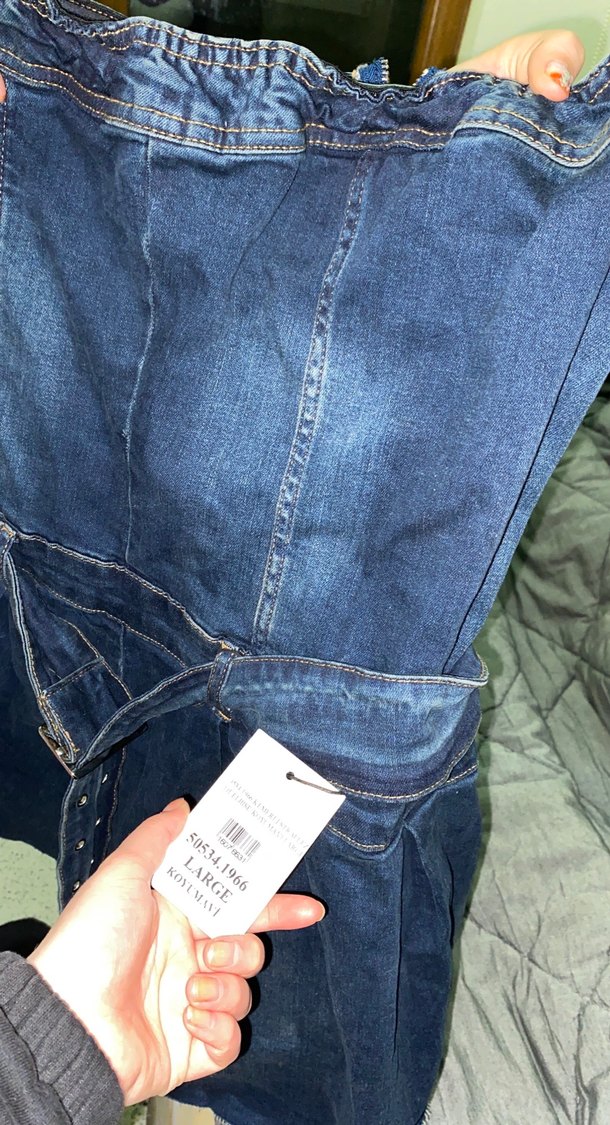 Kadın Kot Straplez Kemerli Kısa Tulum - Görsel 4