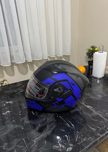 Koyu Mavi Baskılı Biker Motosiklet Kaskı - Görsel 2