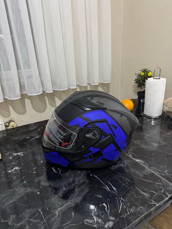 Koyu Mavi Baskılı Biker Motosiklet Kaskı - Görsel 2