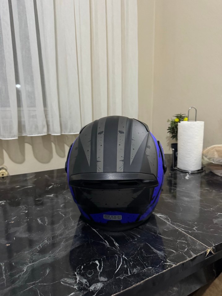 Koyu Mavi Baskılı Biker Motosiklet Kaskı - Görsel 3