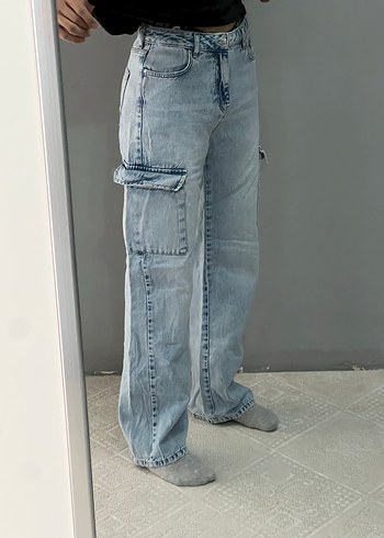 Mavi Bağlama Desenli Salaş Midi Kot Pantolon
