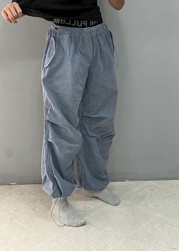 Gri Midi Kadın Keten Bol Kesim Pantolon