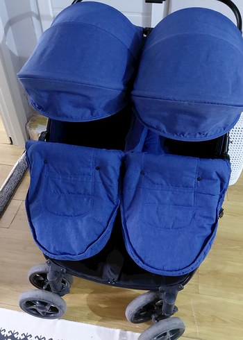 Koyu Mavi Çift Bebek Arabası - Görsel 2