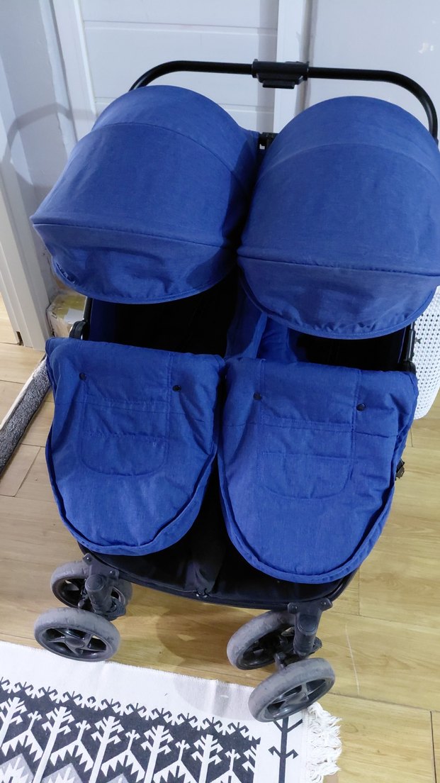 Koyu Mavi Çift Bebek Arabası - Görsel 2