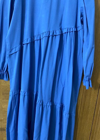 Mavi Uzun Keten Elbise, Fırfırlı, Bohem Tarz - Görsel 2